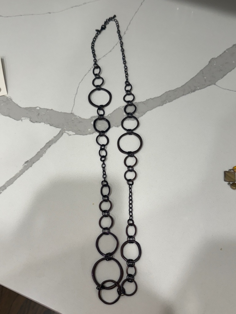 Lia Sophia Gunmetal Circle Link Statement Necklace – Long Layered Necklace